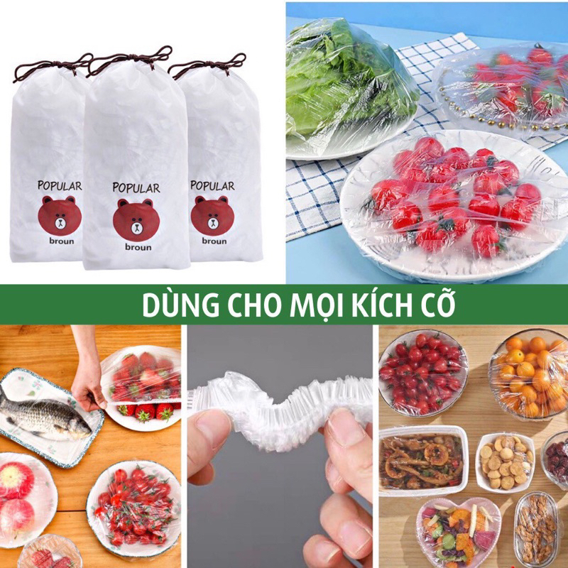 🐻🐻🐻 SET 100 MÀNG BỌC THỰC PHẨM ĐA NĂNG CO GIÃN SIÊU DAI CÓ DÂY THUN HÌNH TÚI GẤU
