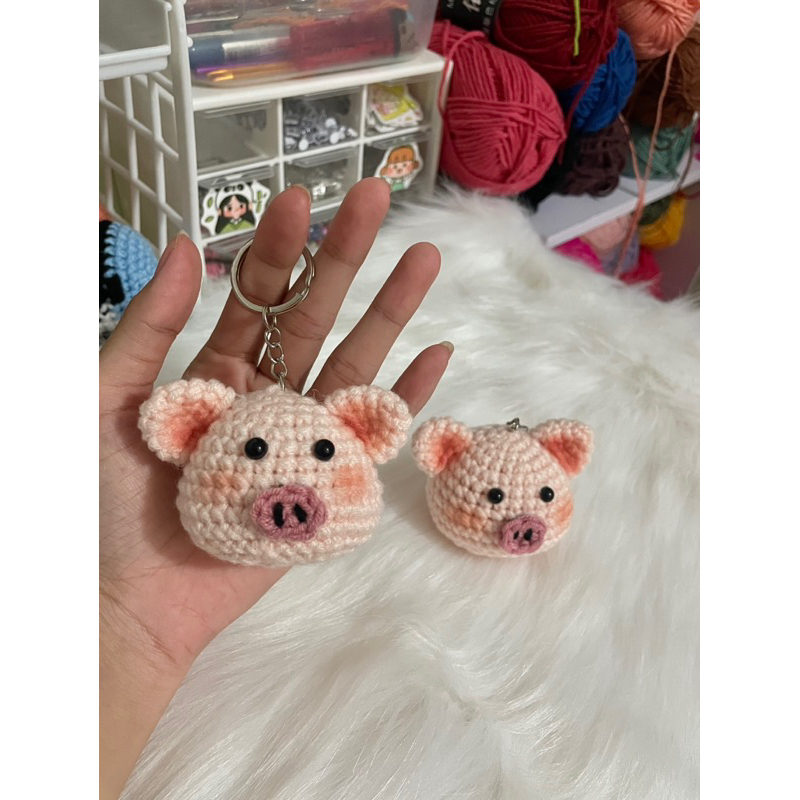 Móc khoá đầu heo len handmade