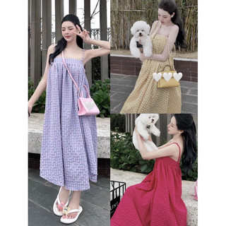 Đầm suông caro dây bính