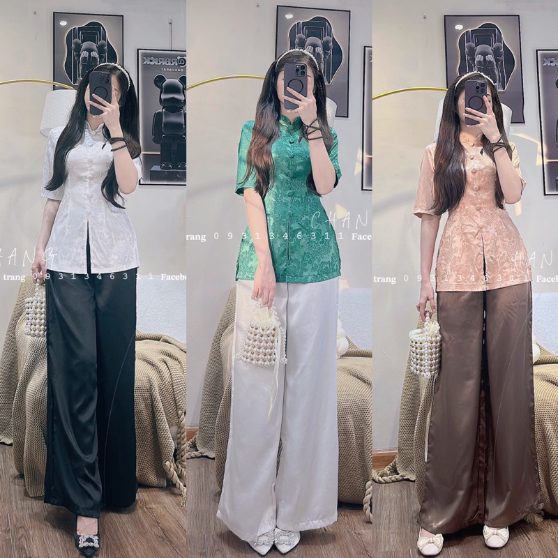BỘ PHÁP PHỤC - BỘ LAM - BỘ ĐI CHÙA - BỘ BÀ BA CỔ TRỤ NÚT BỌC THÂN TAY NGẮN