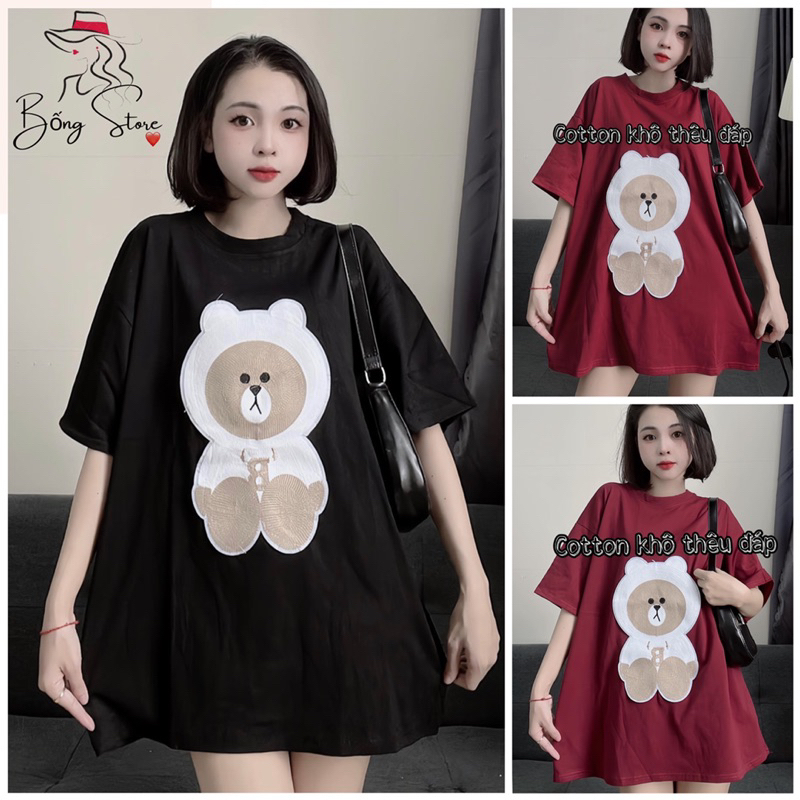 Áo Thun Chất Cotton KHÔ ♥️ THÊU ĐÁP HÌNH GẤU Chữ B mặt buồn M14-