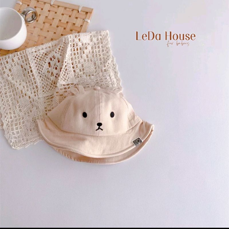 Mũ nón bucket vành tròn cho bé sơ sinh hình gấu be, nâu, trắng S0-6m phong cách Hàn