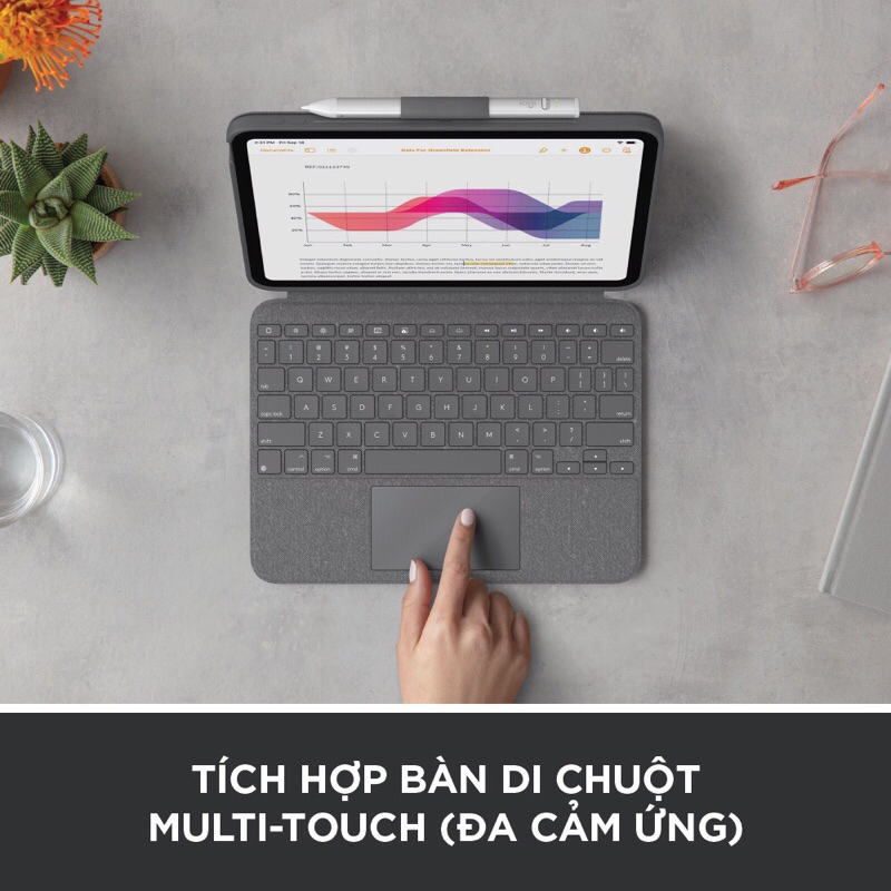 Bao da kèm phím Logitech Combo Touch dành cho iPad Gen 10  - Tháo rời Trackpad, chiếu sáng nền