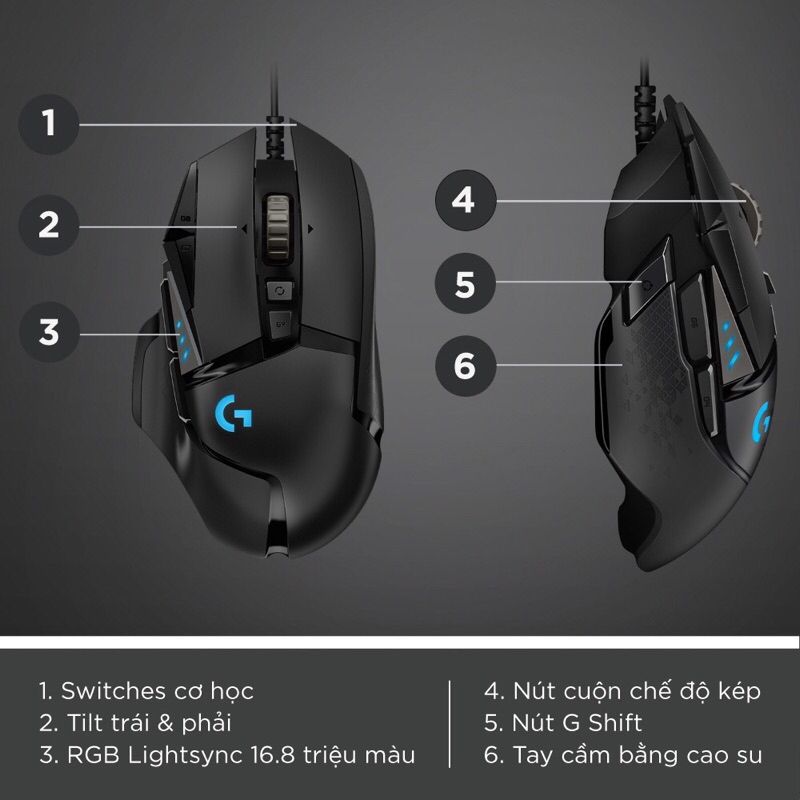 Chuột game có dây Logitech G502 Hero - Cảm biến Hero 25k, RGB, 11 nút lập trình