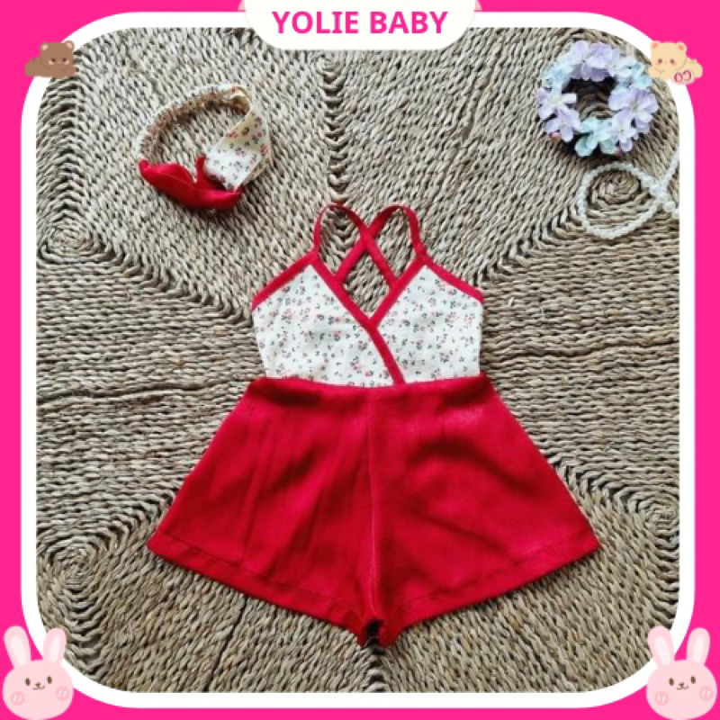 Sét Jum đỏ phối hoa nhí baby xinh xắn cho trẻ sơ sinh đến 18kg