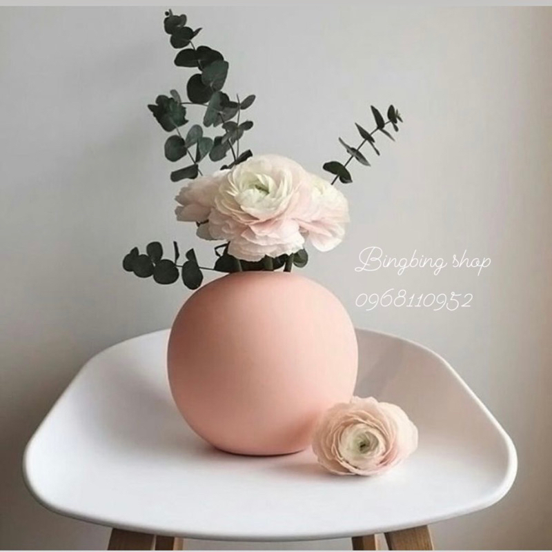 Bình hoa gốm hình cầu nhám decor phong cách phương Tây hiện đại