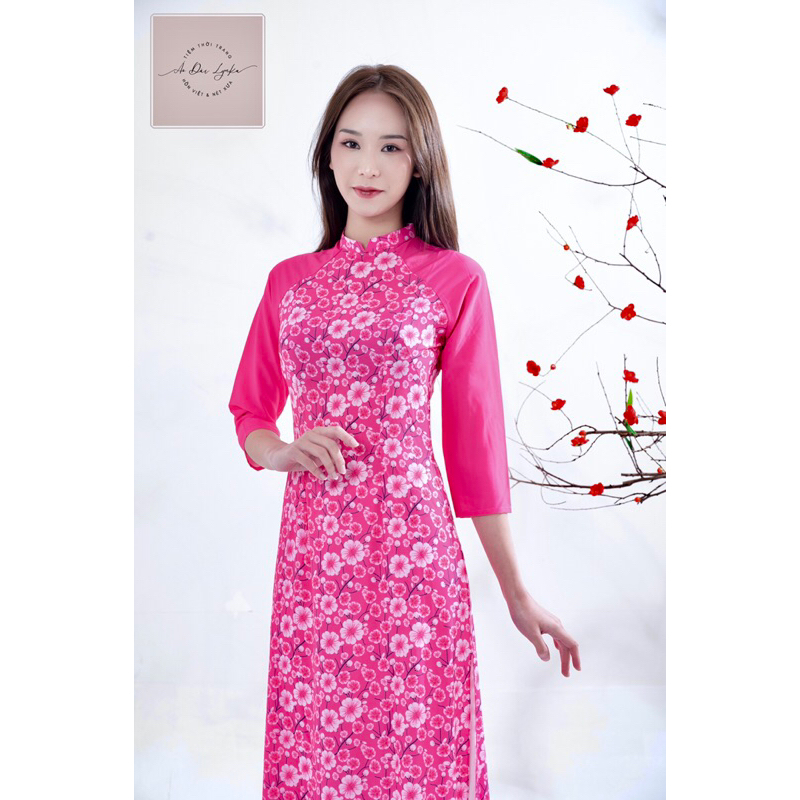 A04-ÁO DÀI IN HOA CỔ 2P/ÁO DÀI MAY SẴN/ÁO DÀI LYNKA