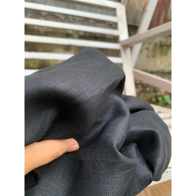 Vải linen tưng pre màu đen tuyền