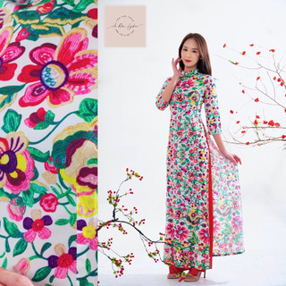 A01-áo dài in hoa cổ 2p/áo dài may sẵn/áo dài lynka