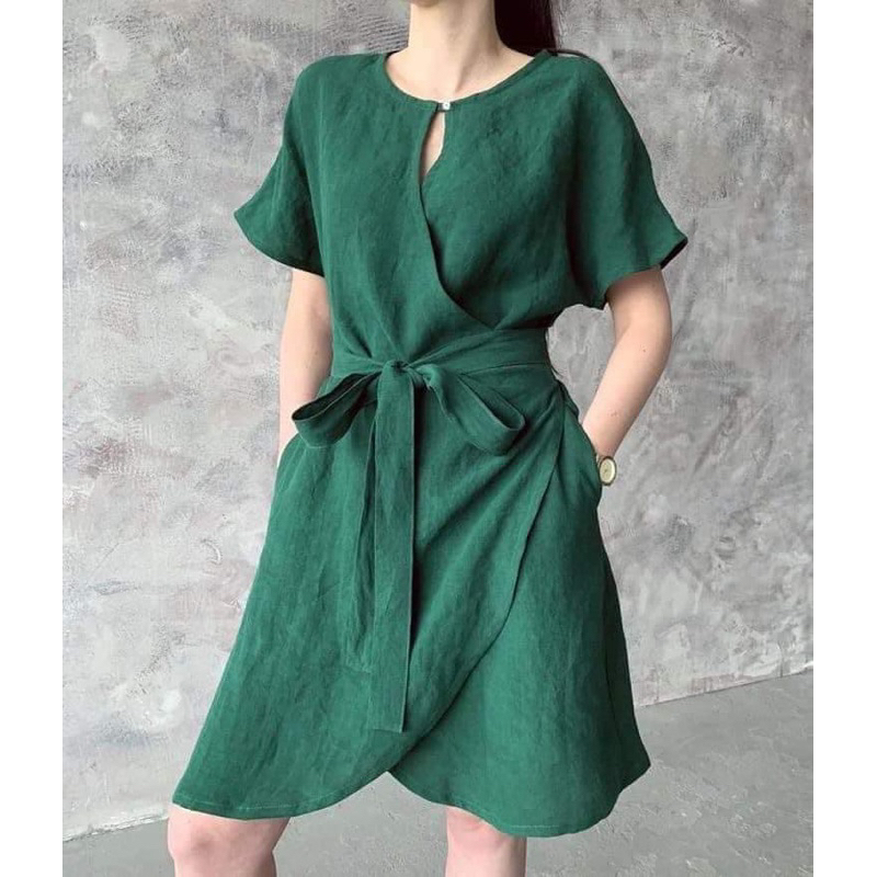 Vải linen cao cấp xanh lá đậm đl 150gsm
