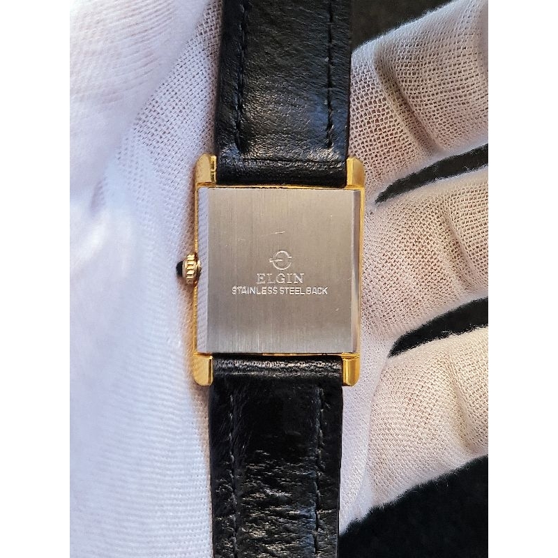 Đồng hồ Nữ Cơ lên dây hiệu Elgin Thụy sĩ Fom Tank siêu đẹp đính kim cương mặt số bọc vàng dày