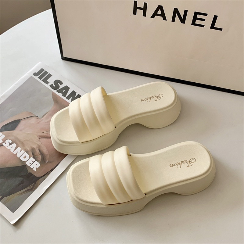 Dép quai ngang đính nơ,dép đế cao nữ phong cách Hàn Quốc mùa hè 2023