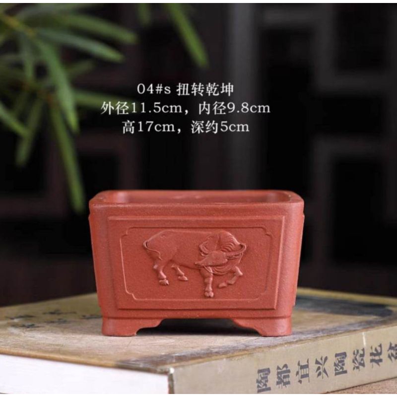 Chậu Vuông Hoạ Tiết Hình Trâu - Chậu Bonsai Trung Quốc - Chậu Bonsai Mini