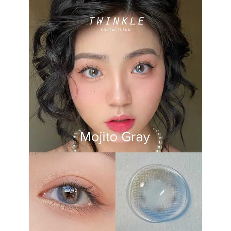 (Gdia 13.0)Kính áp tròng Mojito Gray Lens Twinkle lens nhũ xám xanh
