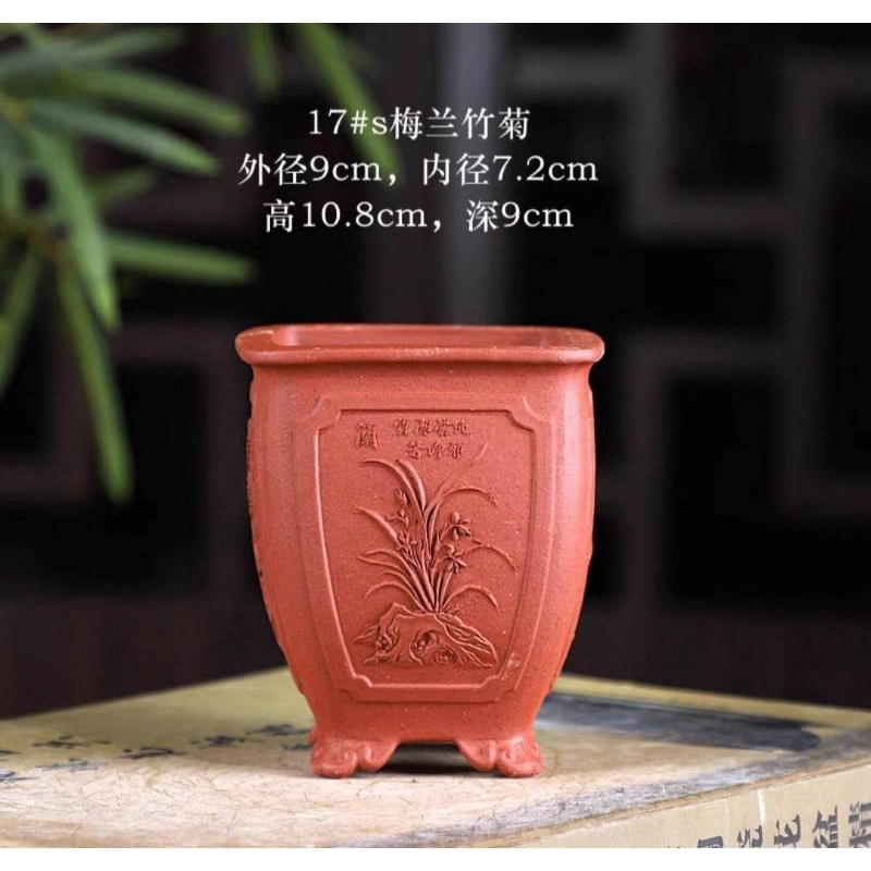 Chậu ống vẽ hoạ tiết tứ quý - Chậu Bonsai Trung Quốc - Chậu Bonsai Mini