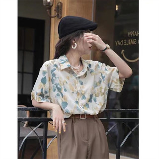 [Hàng order]Áo sơ mi kiểu đơn giản với họa tiết hoa lá nhẹ nhàng siêu xinh [Hàng order]