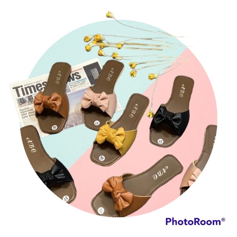 Dép lê Nữ quai ngang nơ ú thời trang đá yêu- dép xẹp kiểu nữ