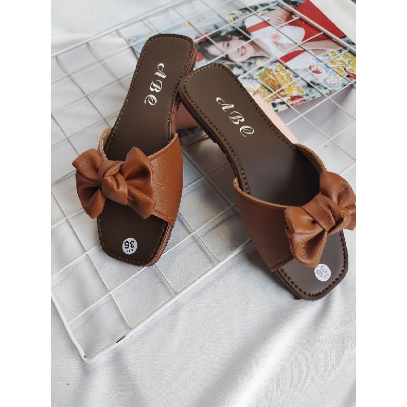 Dép lê Nữ quai ngang nơ ú thời trang đá yêu- dép xẹp kiểu nữ