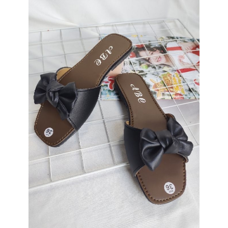 Dép lê Nữ quai ngang nơ ú thời trang đá yêu- dép xẹp kiểu nữ