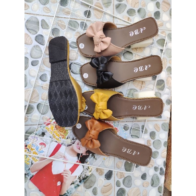 Dép lê Nữ quai ngang nơ ú thời trang đá yêu- dép xẹp kiểu nữ