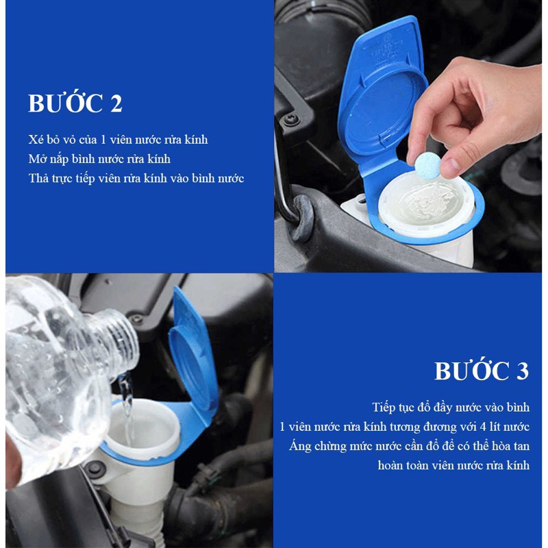 Combo 100 viên sủi rửa kính ô tô và các vật dụng gương kính, thủy tinh siêu sạch