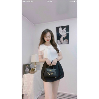 Áo kiểu nơ lá cổ đính ngọc