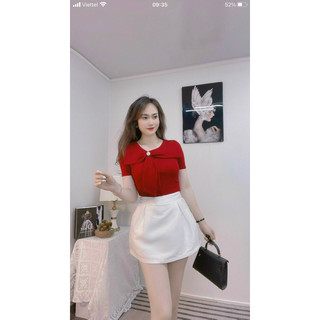 Áo kiểu nơ lá cổ đính ngọc