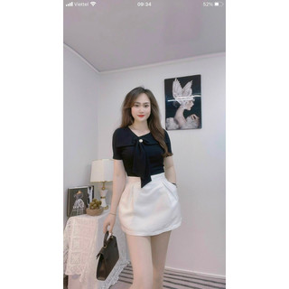 Áo kiểu nơ lá cổ đính ngọc