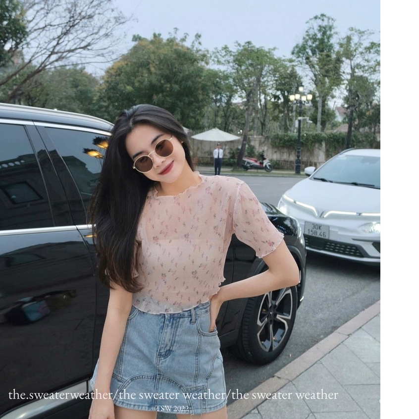 Áo tơ hoa cuốn biên cộc tay Hari GenZ 092