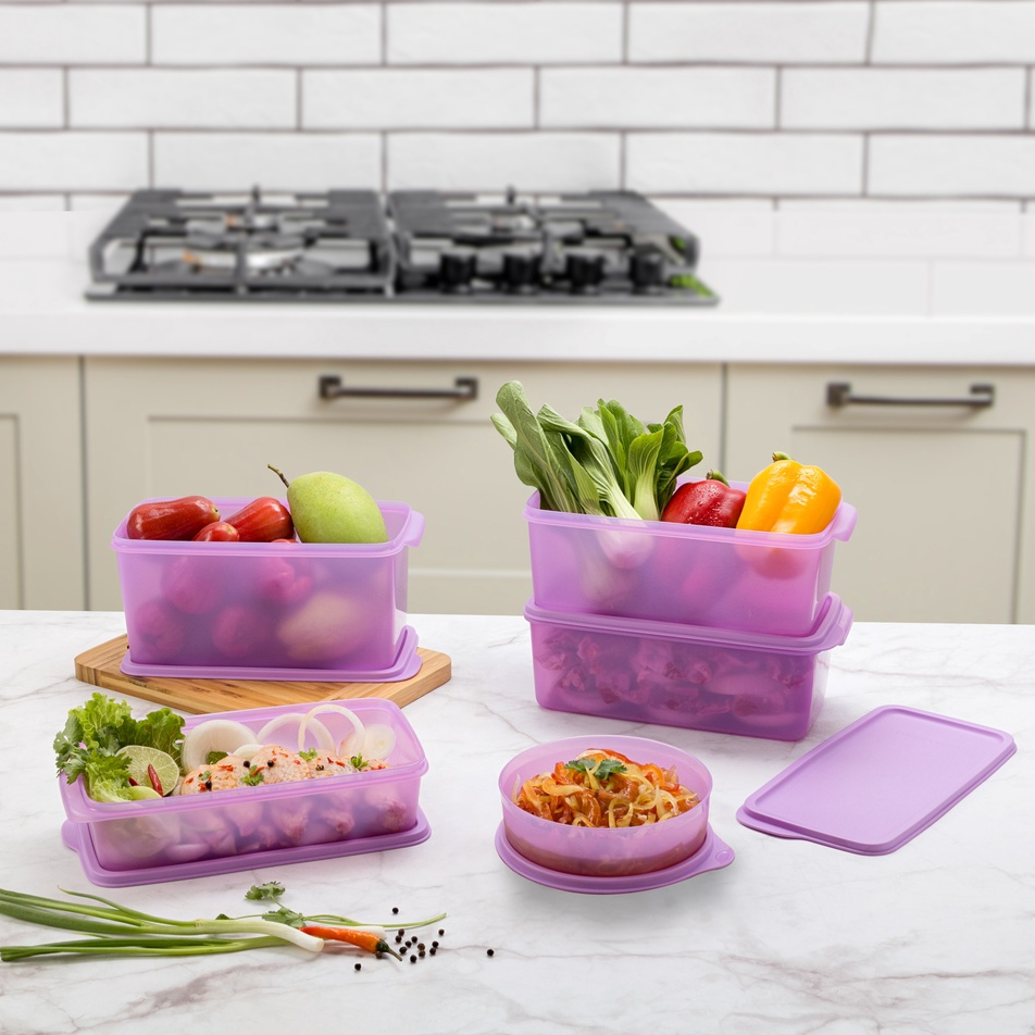 Bộ hộp trữ mát Tupperware Freshia Purple Set 5 hộp - Bảo hành trọn đời - Nhựa nguyên sinh PP số 5 an toàn sức khoẻ