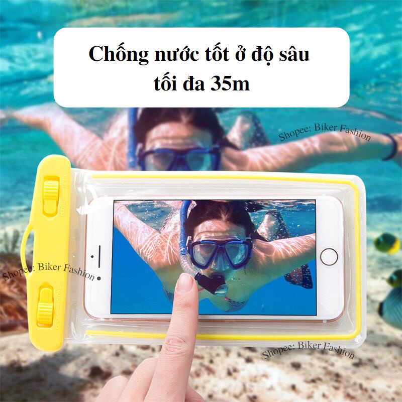 Túi đựng điện thoại chống nước có dây đeo cổ 45cm.Túi chống nước điện thoại hình trơn để trời mưa lướt cảm ứng thoải mái