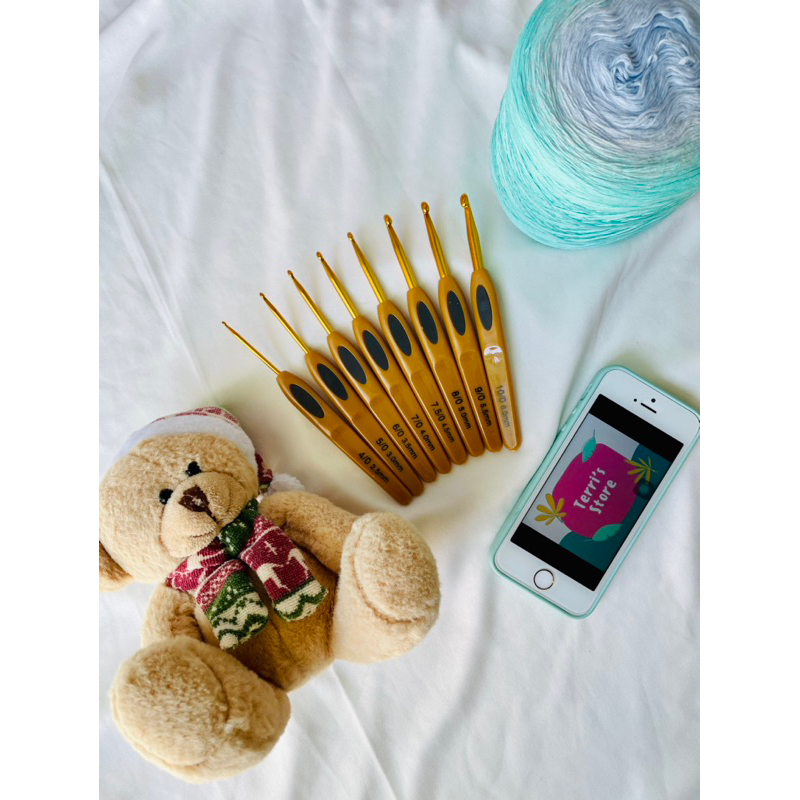 Bộ kim móc len sợi mô phỏng kim Clover  - Tặng ví đựng kim Cotton Linen xinh xắn