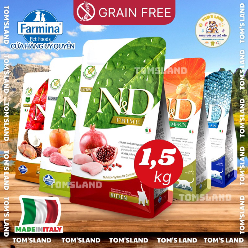 1.5kg - Hạt N&D Prime Adult, Kitten Cat cho Mèo Con,Mèo trưởng thành dòng Prime - Farmina N&D Grain Free Ancestral Ocean