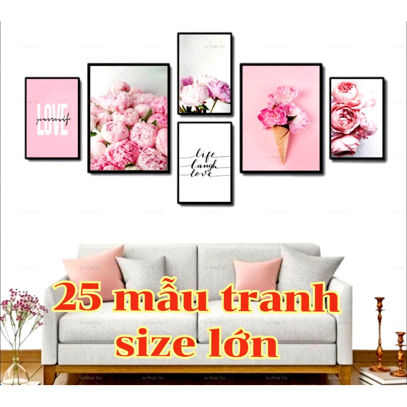 Tranh treo tường bộ 6 bức trang trí phòng khách, decor nhà cửa , tranh dán tường, canvas, có sẵn keo dán.
