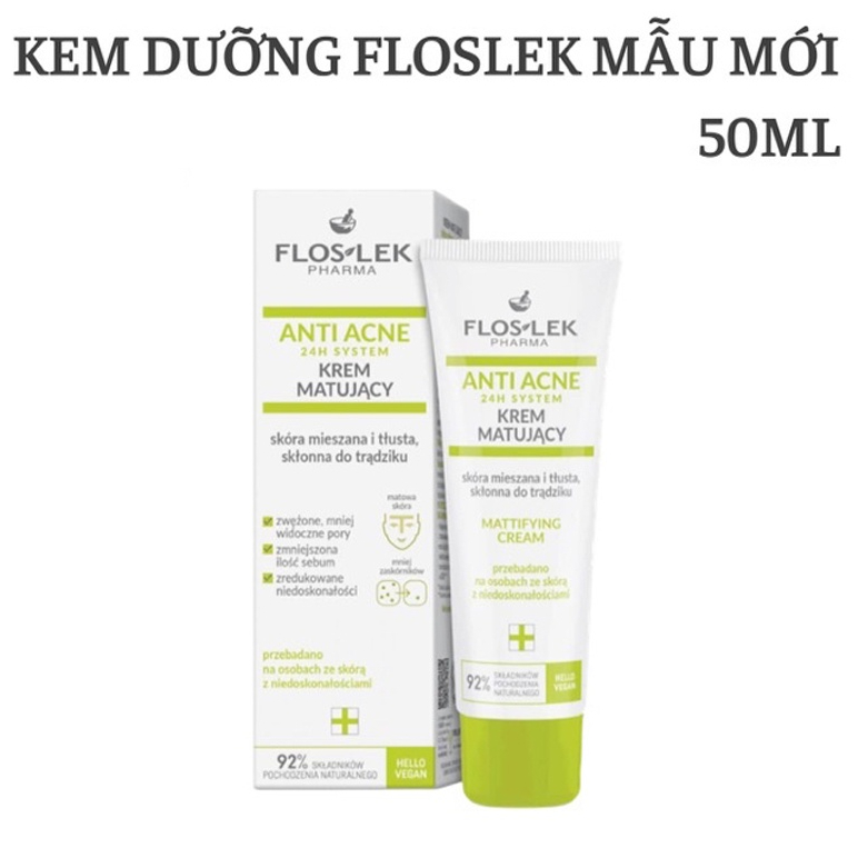 Kem Dưỡng Floslek Pharma Mattifying Cream 50ml cho da dầu mụn - Kem kiểm soát dầu & điều tiết nhờn