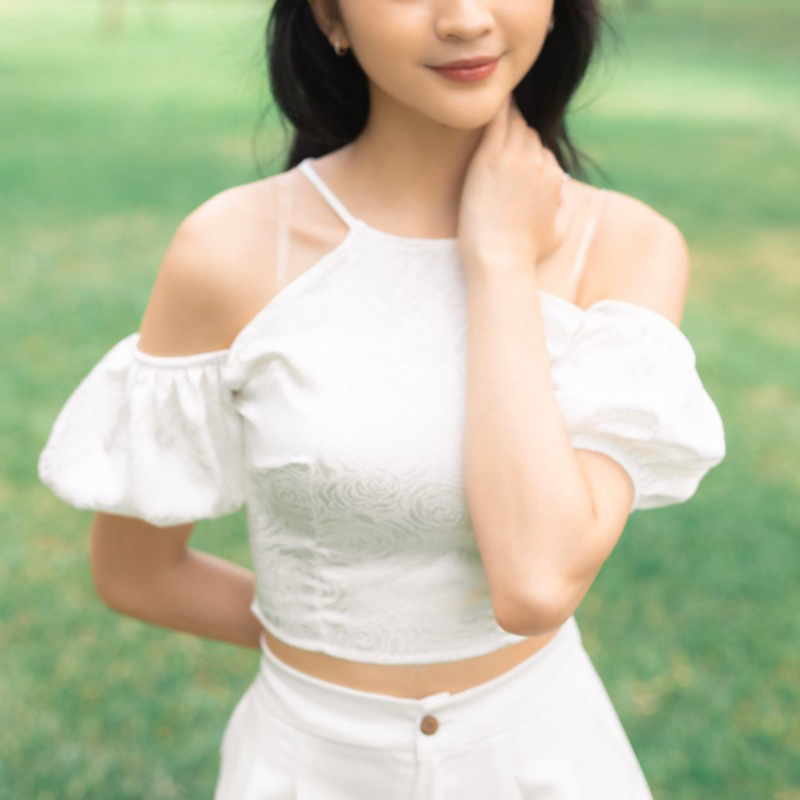 Áo yếm croptop trắng Aurora [Floral Top]