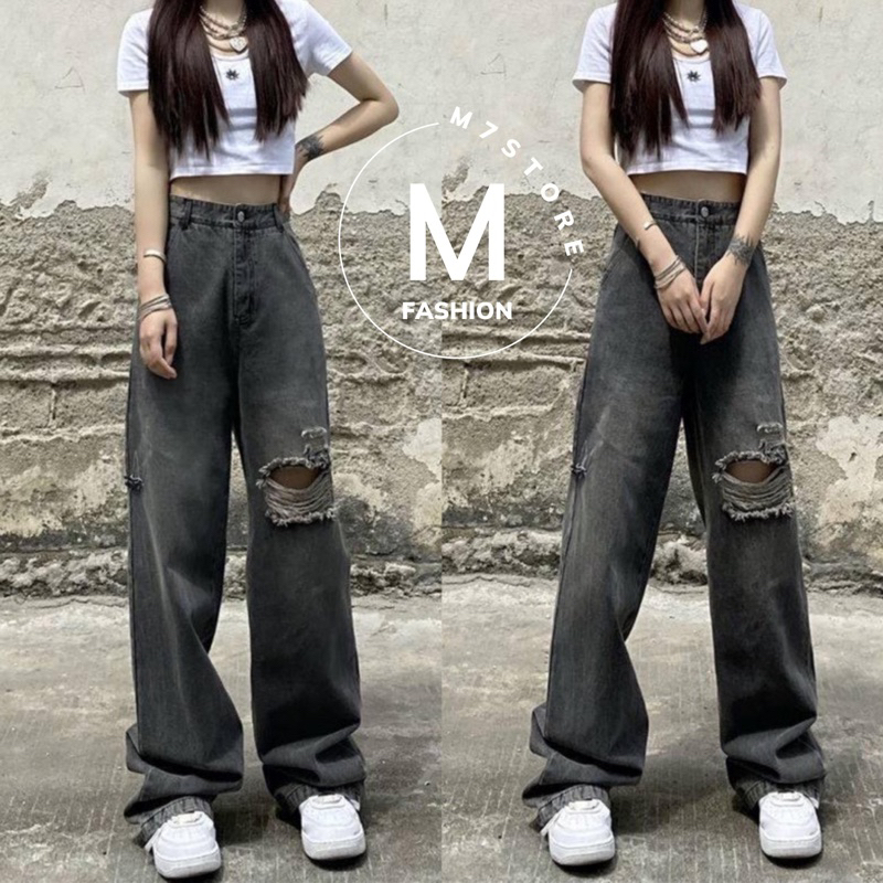 Quần bò ống rộng nữ cạp cao M7 quần jeans ống rộng lưng cao, vải bò dày đẹp , không giãn ,dáng suông M736 | BigBuy360 - bigbuy360.vn