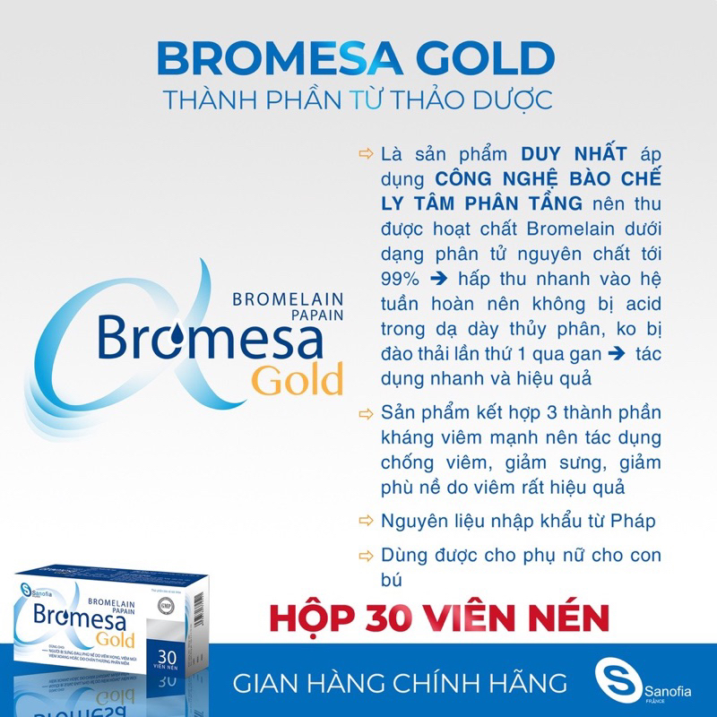 Bromesa Gold - Giúp làm giảm tổn thương mô mềm, phù nề, sưng tấy - Hộp 30 viên