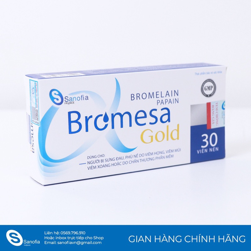 Bromesa Gold - Giúp làm giảm tổn thương mô mềm, phù nề, sưng tấy - Hộp 30 viên