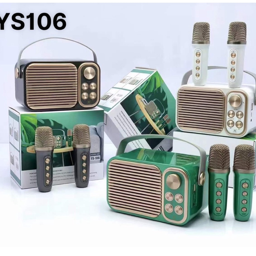 Loa Karaoke Mini YS106 Kèm 2 Micro Không Dây - Thiết Kế Cổ Điển Sang Trọng - Loa minh có quai xách tiện dụng