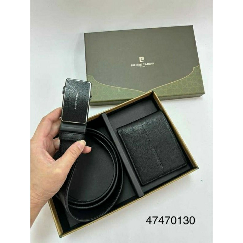Set thắt lưng dây nịt mặt trượt kéo kèm ví da Pierre Cardin kèm túi giấy