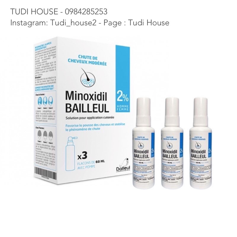 Xịt giảm rụng & kích thích mọc tóc Minoxidil Bailleul 2% ( nội địa Pháp)