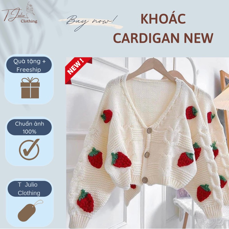 ẢNH THẬT | ÁO KHOÁC CARDIGAN LEN ĐÍNH " DÂU " NỔI PHONG CÁCH VINTAGE