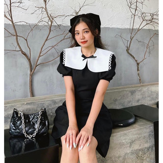 Armous- Đầm đen tiểu thư phối cổ trắng Celine