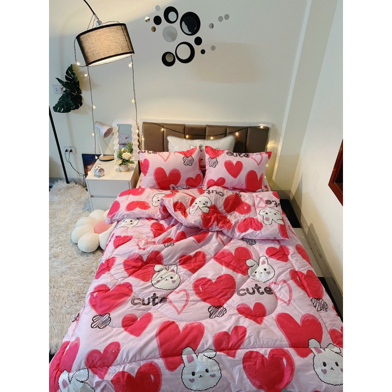 Bộ chăn ga gối Cotton poly 5 món đáng yêu chăn ga Hàn Quốc miễn phí bo chun drap ga giường