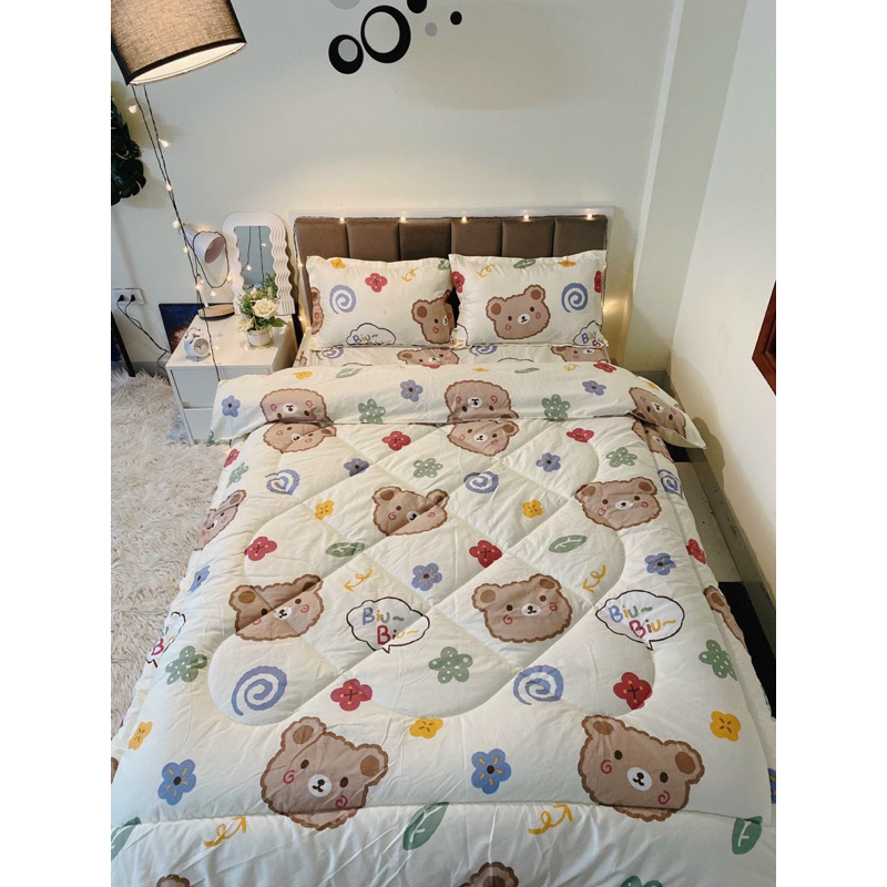 Bộ chăn ga gối Cotton poly 5 món đáng yêu chăn ga Hàn Quốc miễn phí bo chun drap ga giường