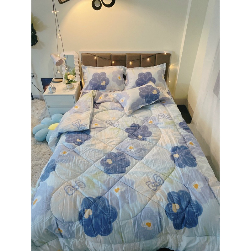 Bộ chăn ga gối Cotton poly 5 món đáng yêu chăn ga Hàn Quốc miễn phí bo chun drap ga giường