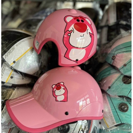 Nón bảo hiểm kết in hình gấu dâu có khoét tóc nữ dày đẹp - Mũ bảo hiểm gấu vàng gấu nâu gấu hồng dâu