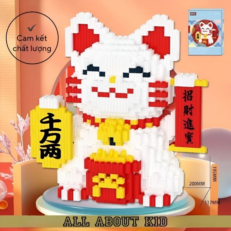 Mô hình lắp ráp mèo thần tài cỡ lớn 20cm, kích thích tư duy sáng tạo - All About Kid