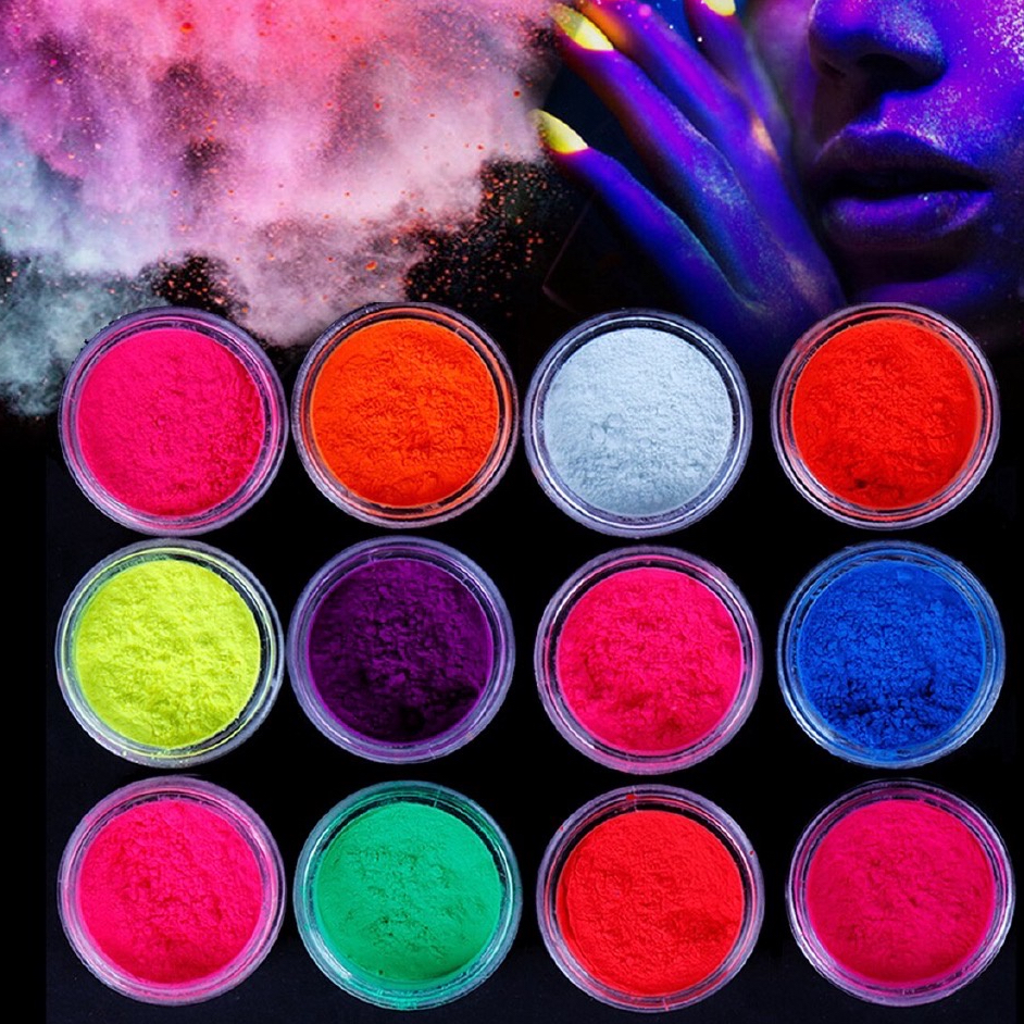 Set 12 hũ bột màu neon dạ quang trang trí móng